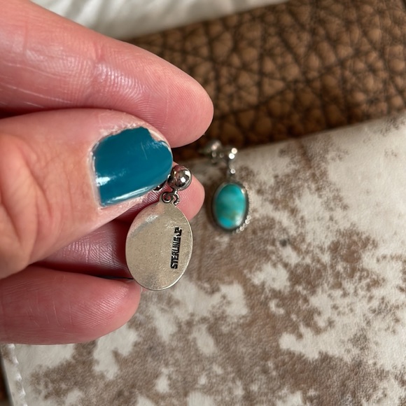 Vintage Sterling Silver Turquoise Earrings - Picture 3 of 4